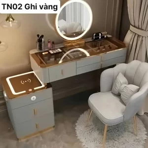 Bàn Trang Điểm Thông Minh Có Gương Led - Mã 02 - Ghi Vàng