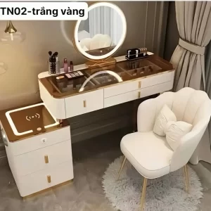 Bàn Trang Điểm Thông Minh Có Gương Led - Mã 02 - Trắng Vàng