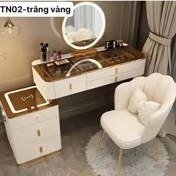 Bàn Trang Điểm Thông Minh Có Gương Led - Mã 02 - Trắng Vàng